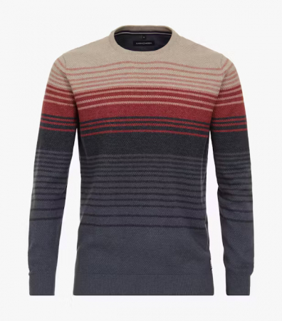 Pulovere - Pulover O Neck structurat barbati CASA MODA Atlantic Spirit dungi bej/rosu/bleumarin