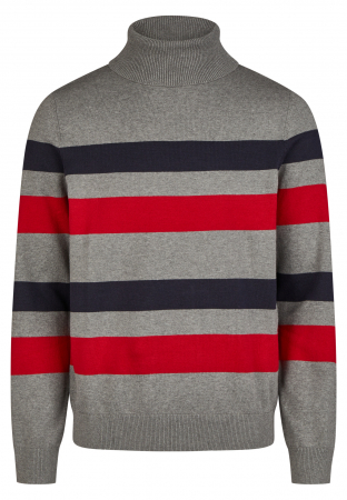 Pulovere - Pulover bumbac Roll Neck barbati HECHTER 65009-142804 gri dungi rosu/bleumarin