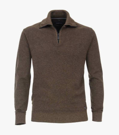 pulover cu fermoar - Pulover troyer bumbac barbati CASA MODA maro