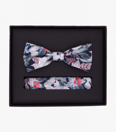 Accesorii - Set papion si batista bumbac VENTI print bej floral albastru/roz