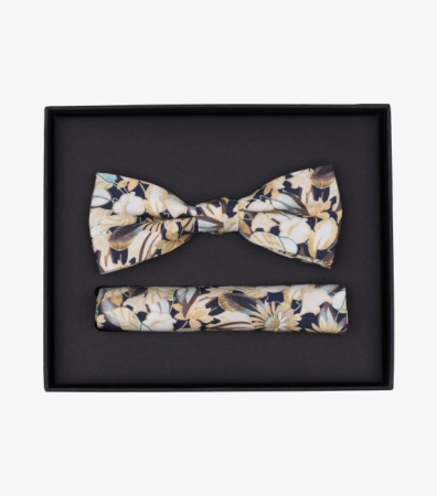 Accesorii - Set papion si batista bumbac VENTI print bej floral