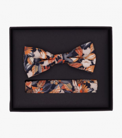 Accesorii - Set papion si batista bumbac VENTI portocaliu print floral