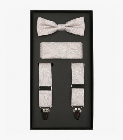 cravate papioane batiste bretele - Set bretele, papion si batista VENTI Evening bej print floral