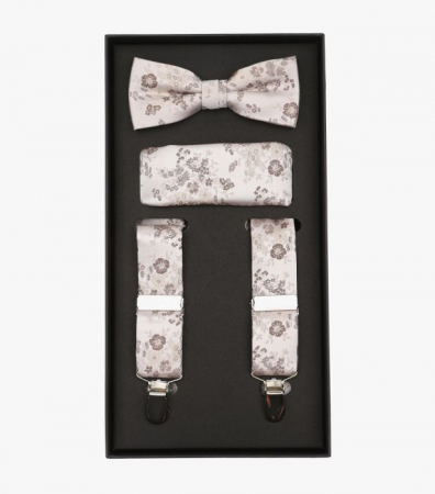 cravate papioane batiste bretele - Set bretele, papion si batista VENTI Evening bej print floral
