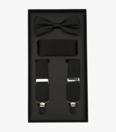 cravate papioane batiste bretele - Set bretele, papion si batista VENTI Evening uni negru