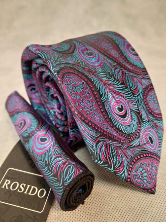 Accesorii - Set cadou cravata si batista barbati imprimeu paisley fucsia/verde