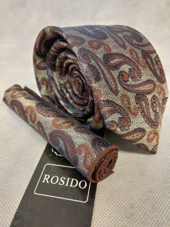 Accesorii - Set cadou cravata si batista barbati imprimeu paisly bej/maro