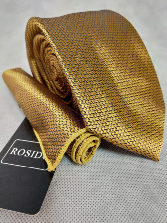 Accesorii - Set cadou cravata si batista barbati rombulete auriu/negru