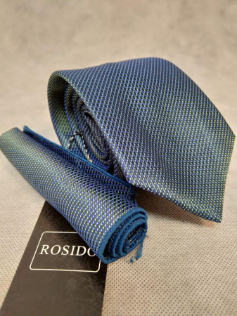 Accesorii - Set cadou cravata si batista barbati turcoaz punctulete galbene