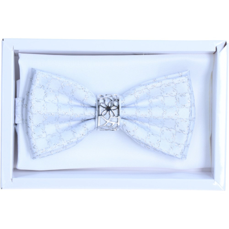 Accesorii - Set Papion/Batista nunta LINTA alb metal argintiu