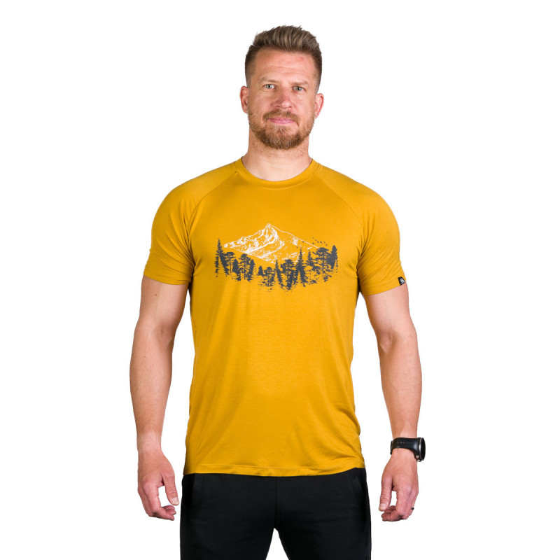 tricouri sport si outdoor - Tricou bambus barbati NORTHFINDER JOSH galben print montan