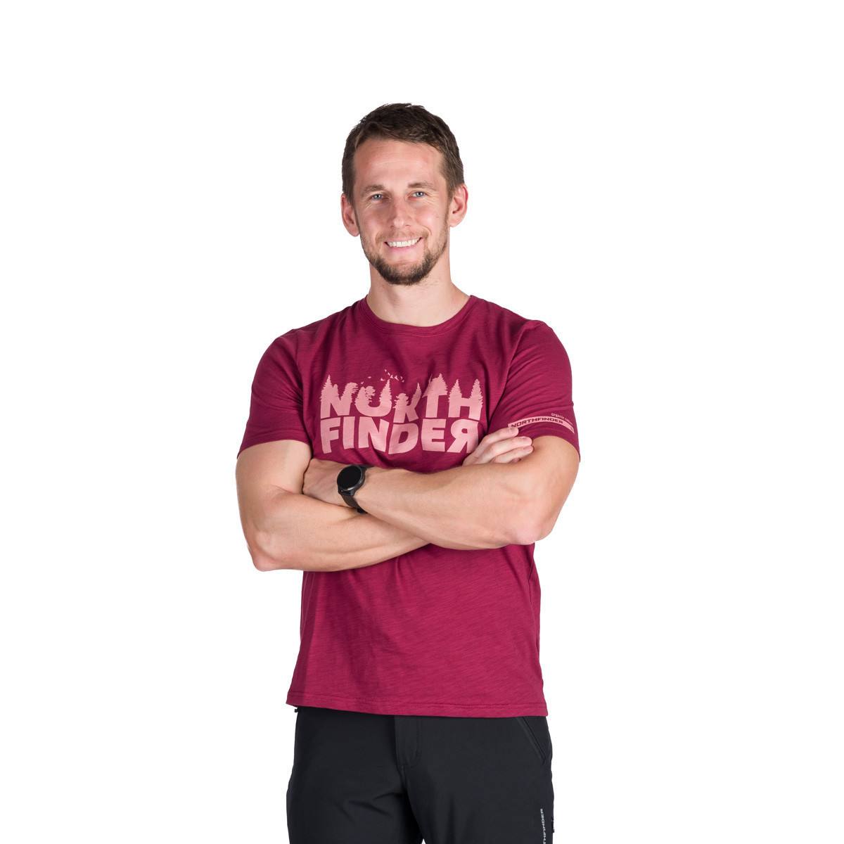 Outdoor - Tricou outdoor bumbac organic slub barbati NORTHFINDER JOSEF visiniu logo