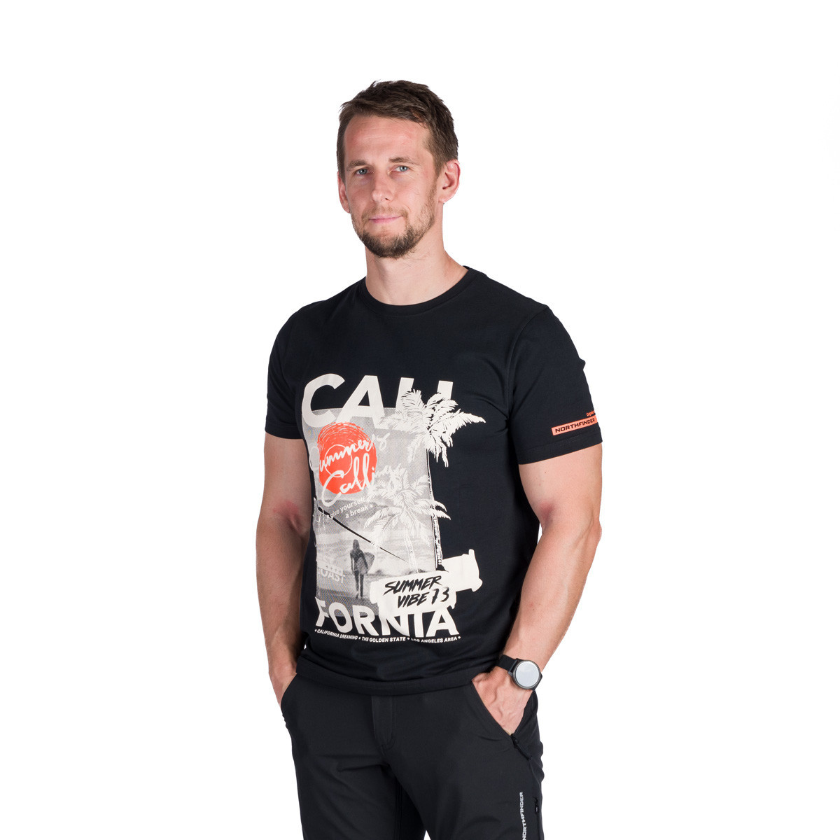 Outdoor - Tricou sport bărbați bumbac organic NORTHFINDER JANNICK negru California