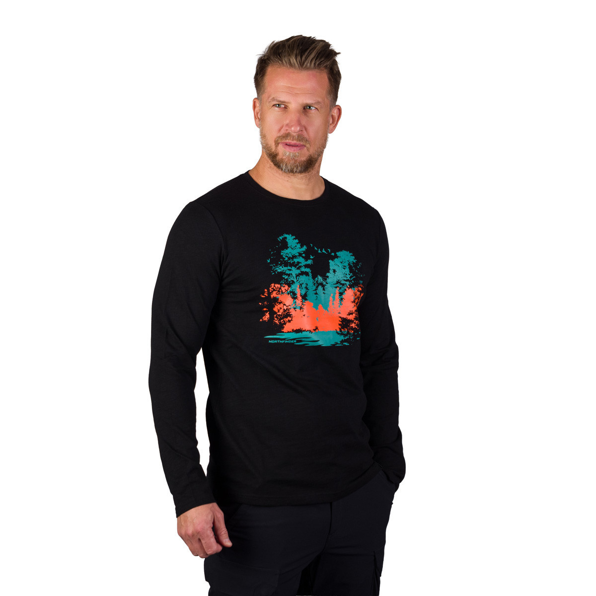 Outdoor - Bluza  bumbac organic barbati NORTHFINDER DIOGEN negru print montan bicolor