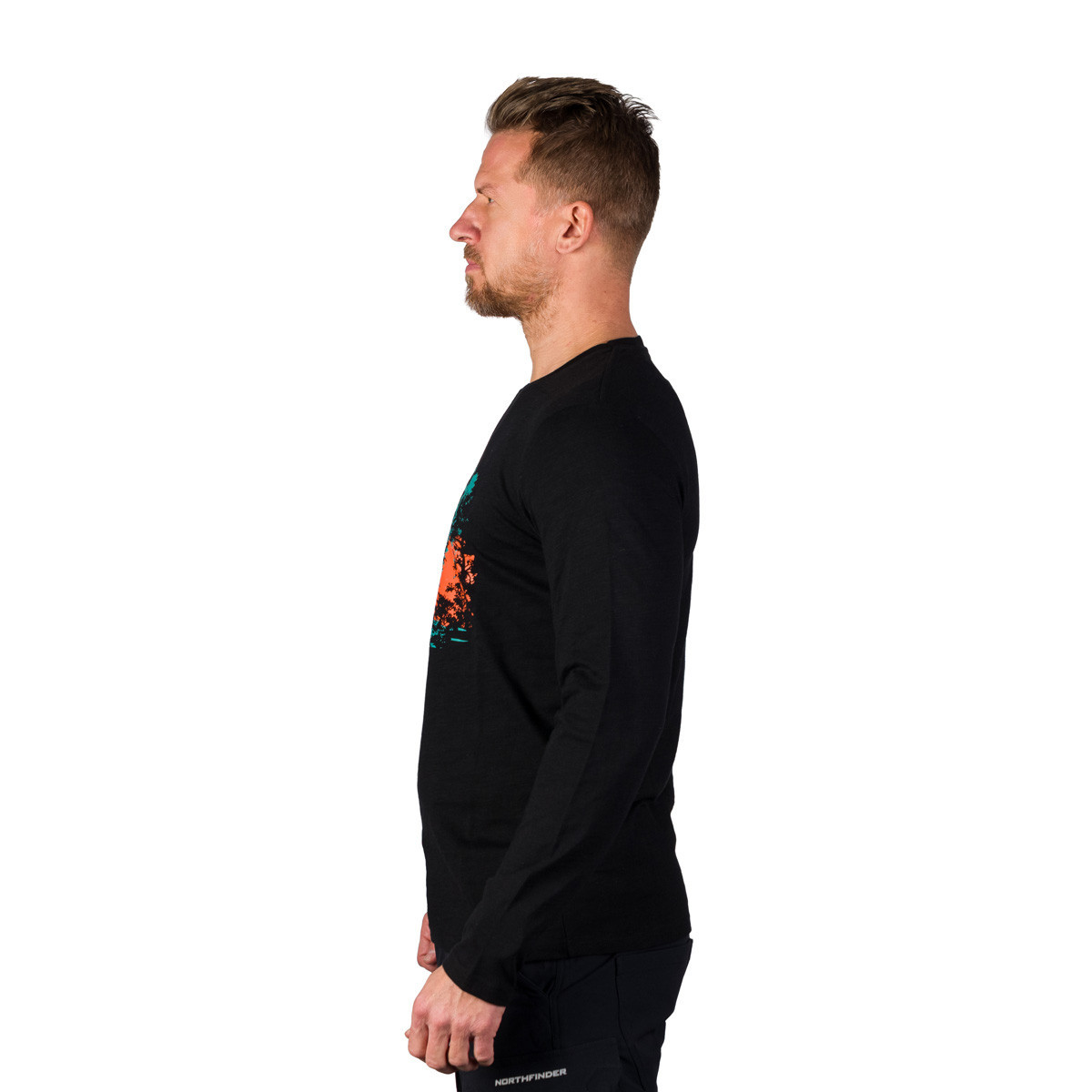 Bluza  bumbac organic barbati NORTHFINDER DIOGEN negru print montan bicolor [2]