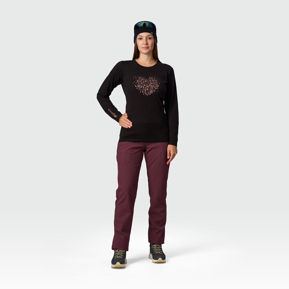 Bluza drumetie bumbac organic femei NORTHFINDER ANGE negru print inima [2]