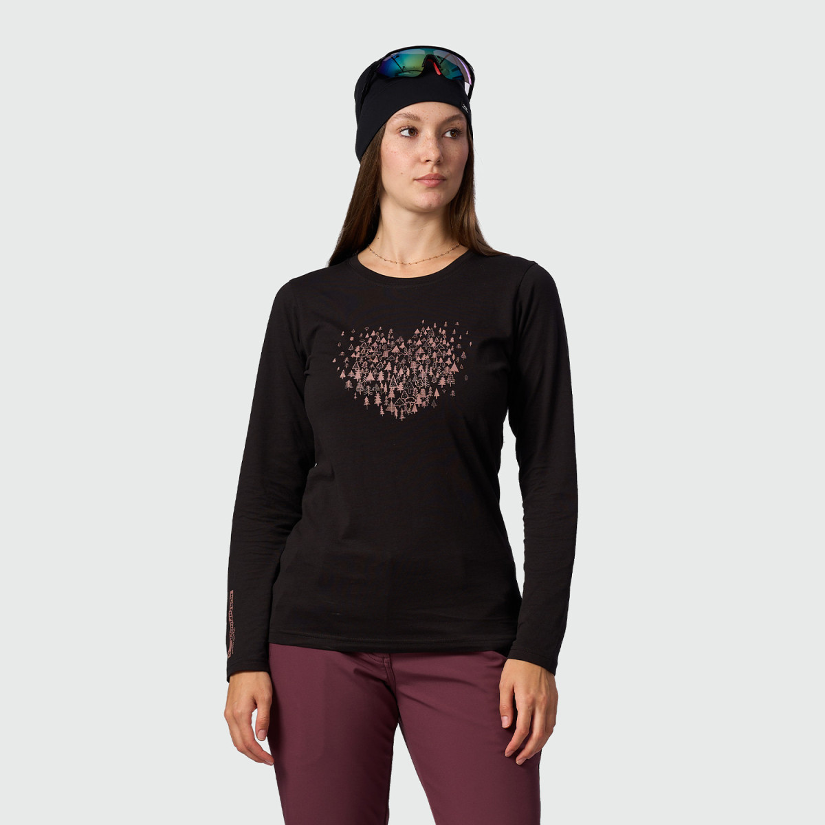 outdoor sport dama - Bluza drumetie bumbac organic femei NORTHFINDER ANGE negru print inima