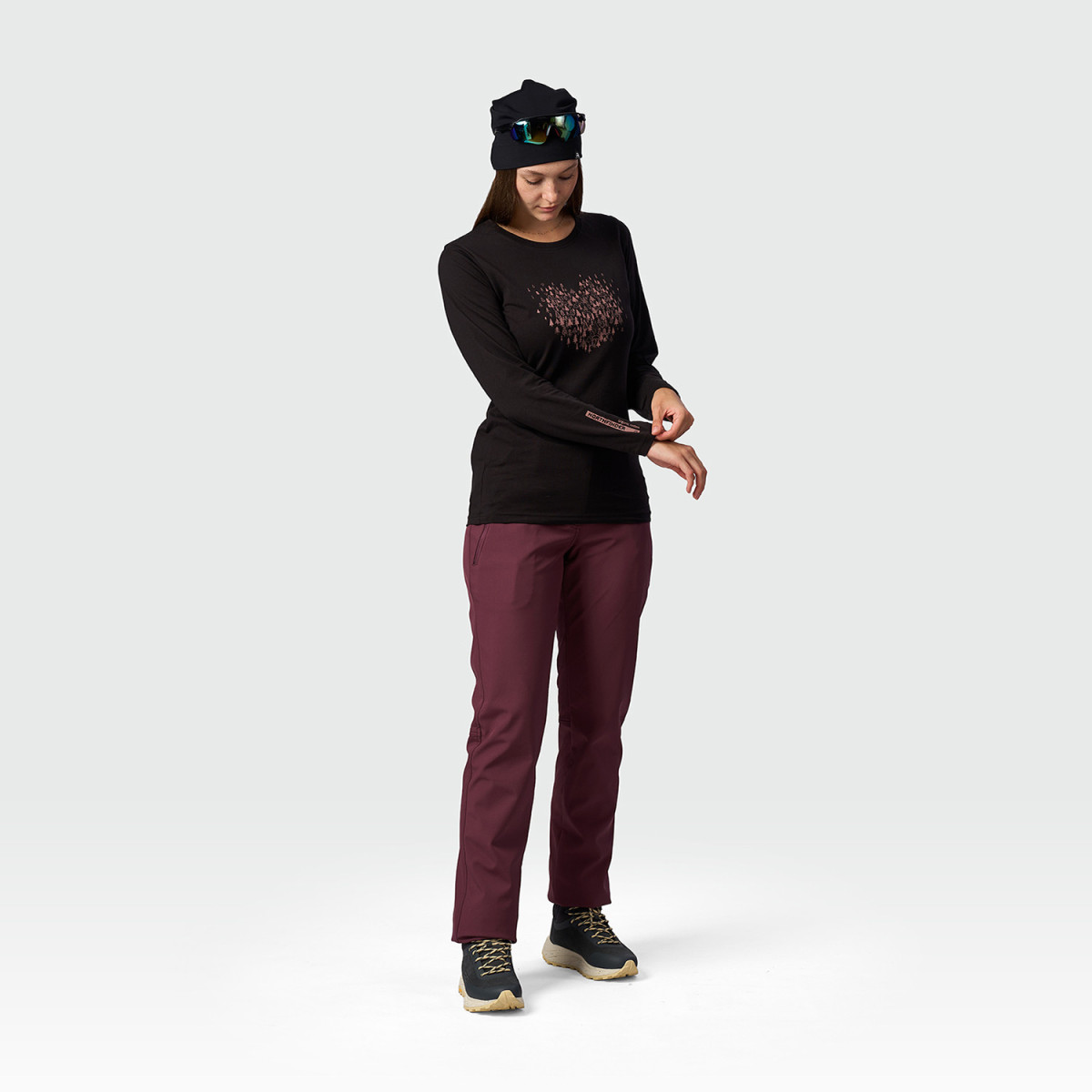 Bluza drumetie bumbac organic femei NORTHFINDER ANGE negru print inima [3]