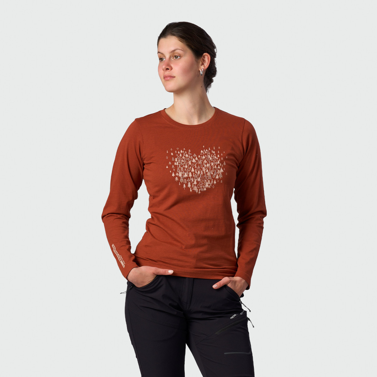 outdoor sport dama - Bluza drumetie bumbac organic femei NORTHFINDER ANGE caramiziu print inima
