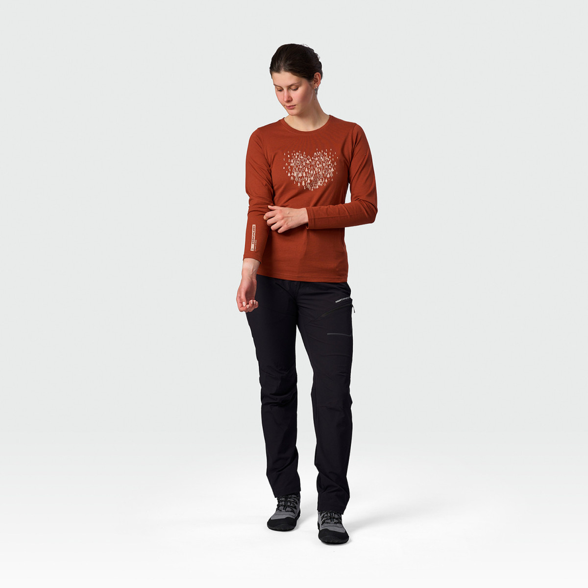 Bluza drumetie bumbac organic femei NORTHFINDER ANGE caramiziu print inima [4]