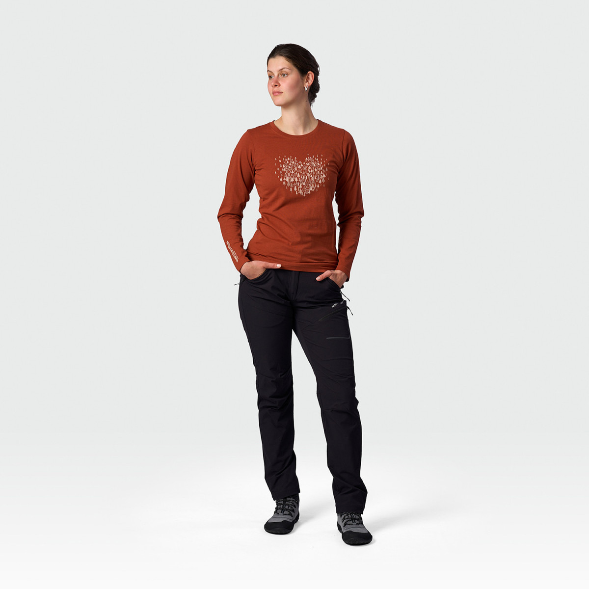 Bluza drumetie bumbac organic femei NORTHFINDER ANGE caramiziu print inima [2]
