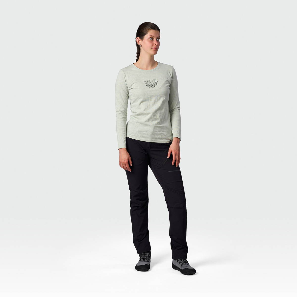 Bluza drumetie bumbac organic femei NORTHFINDER NUUTTI verde deschis print inima [2]