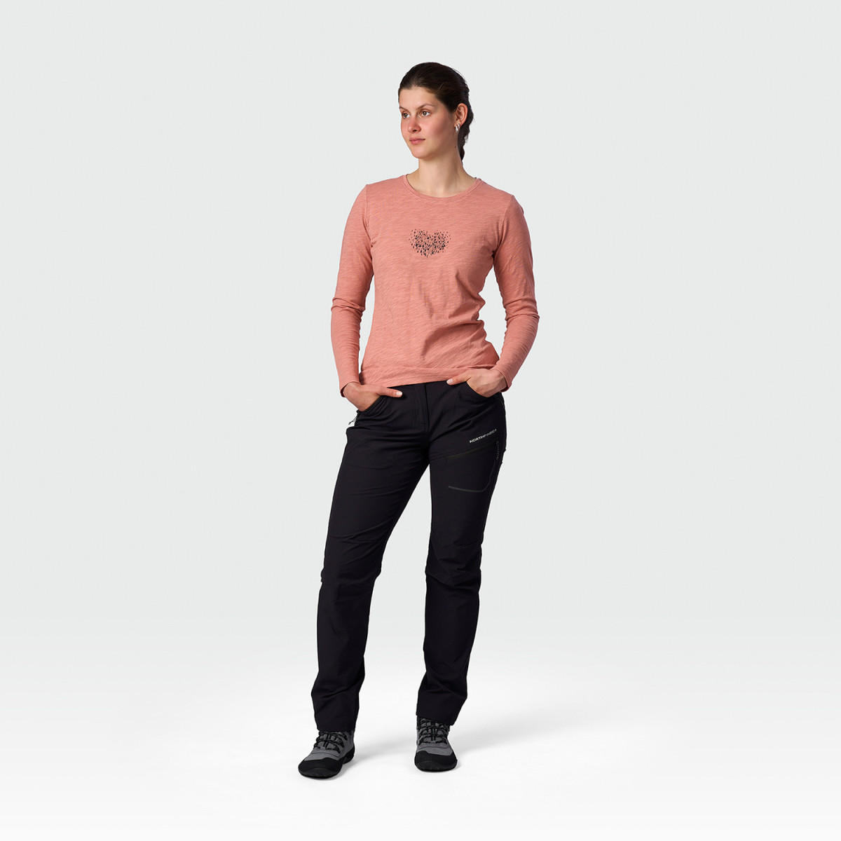 Bluza drumetie bumbac organic femei NORTHFINDER NUUTTI roz print inima [2]