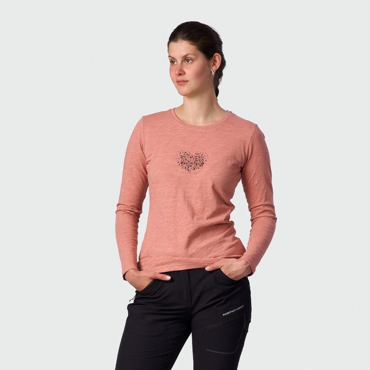 Articole femei - Bluza drumetie bumbac femei NORTHFINDER NUUTTI roz print inima