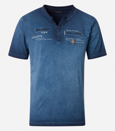 tricouri maneca scurta - Tricou Henley bumbac barbati CASA MODA New York bleumarin