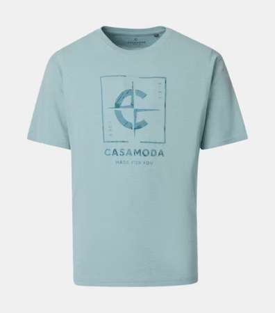 tricouri dupa stil - Tricou O Neck barbati CASA MODA logo turcoaz deschis