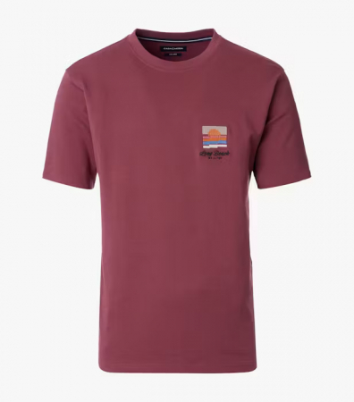 tricouri maneca scurta - Tricou O Neck bumbac barbati CASA MODA New York visiniu
