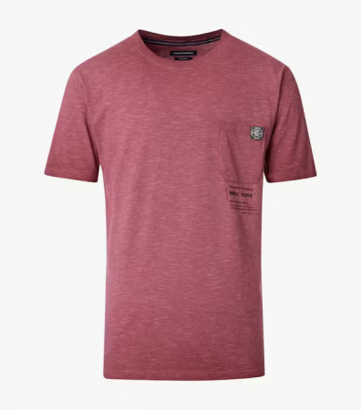tricouri maneca scurta - Tricou O Neck bumbac barbati CASA MODA New York visiniu