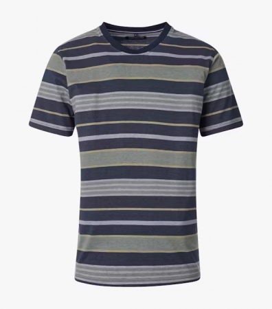 tricouri maneca scurta - Tricou O Neck bumbac barbati CASA MODA dungi oliv/bleumarin