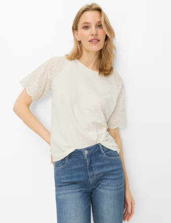 Tricou bumbac brodat guler rotund femei BRAX CAELEN  crem [2]
