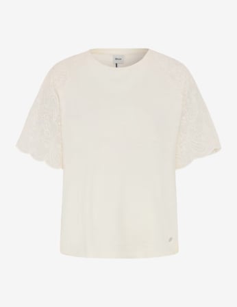 Articole femei - Tricou bumbac brodat guler rotund femei BRAX CAELEN  crem