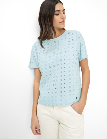 Bluza bumbac brodat guler rotund femei BRAX CAELEN S bleu [1]
