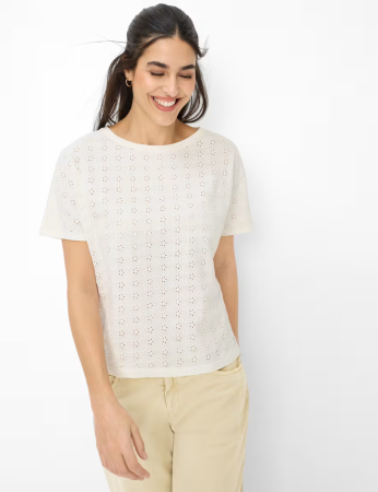 Bluza bumbac brodat guler rotund femei BRAX CAELEN S crem [1]