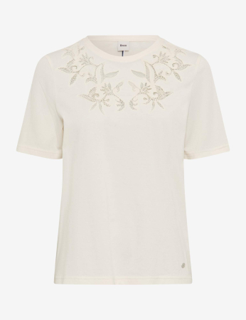 Articole femei - Tricou O Neck bumbac brodat CIRA S crem