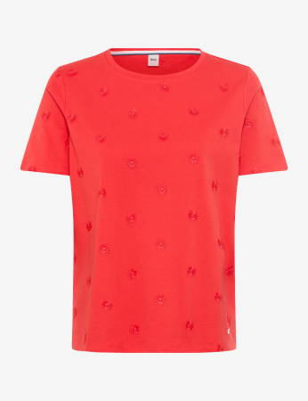Articole femei - Tricou O Neck bumbac brodat femei BRAX CIRA S rosu