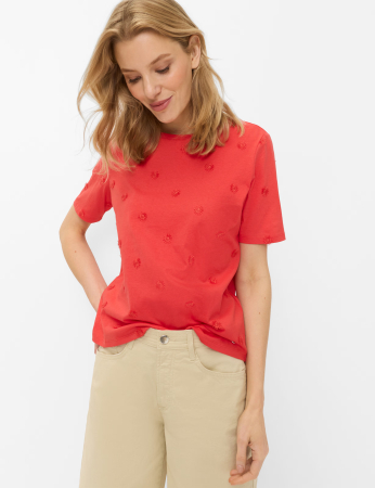 Tricou O Neck bumbac brodat femei BRAX CIRA S rosu [1]