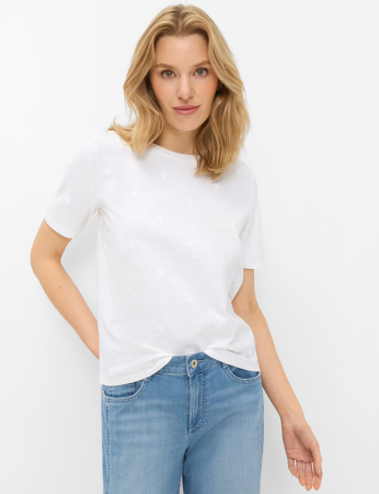 Articole femei - Tricou O Neck bumbac brodat femei BRAX CIRA S  alb