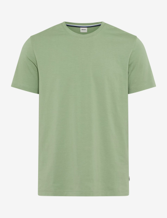 tricouri uni - Tricou O-neck bumbac barbati BRAX TED verde deschis