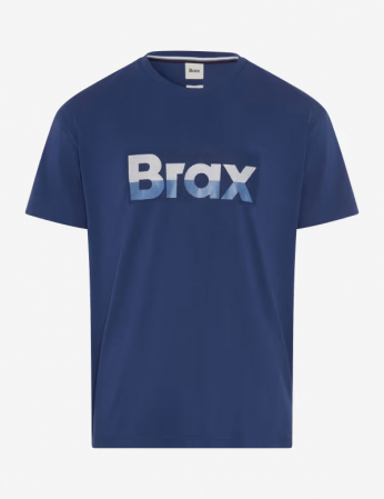 tricouri maneca scurta - Tricou O-neck bumbac barbati BRAX TED P albastru logo