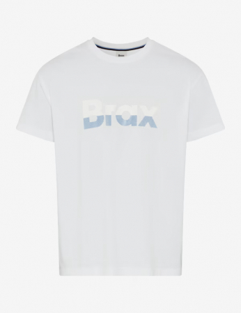 tricouri maneca scurta - Tricou O-neck bumbac barbati BRAX TED P alb logo