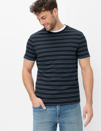 Tricou bumbac texturat O Neck barbati BRAX TJADE bleumarin dungi [1]