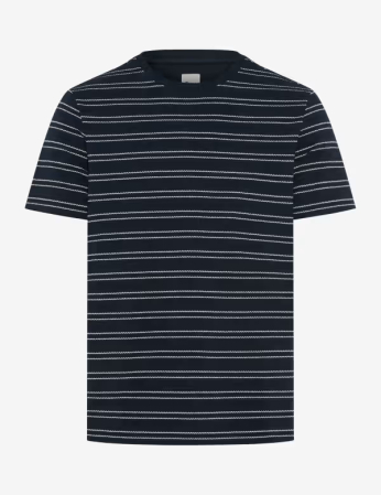 tricouri dupa stil - Tricou bumbac texturat O Neck barbati BRAX TJADE bleumarin dungi