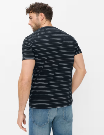 Tricou bumbac texturat O Neck barbati BRAX TJADE bleumarin dungi [2]