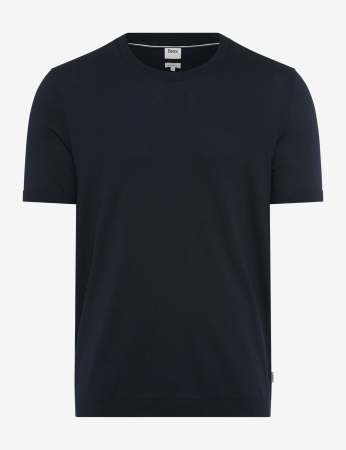 tricouri maneca scurta - Tricou O Neck bumbac/modal barbati BRAX TREVO bleumarin