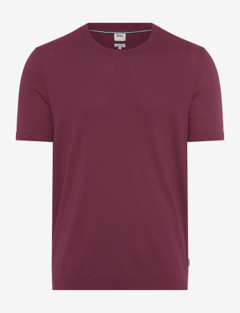 tricouri maneca scurta - Tricou O Neck bumbac/modal barbati BRAX TREVO visiniu