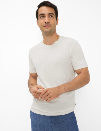 Tricou O Neck bumbac/modal barbati BRAX TREVO alb [2]
